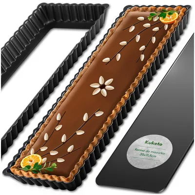 Produktbild von Kuketo | Tarteform 35 cm Schwarz – Rechteckige Backform Mit Herausnehmbarem Boden – Antihaft & Hitzebeständig