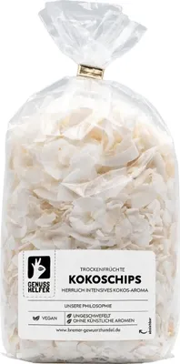 Produktbild von Kokoschips, getrocknet, Kokosflocken ohne Zuckerzusatz & ungeschwefelt, 200g