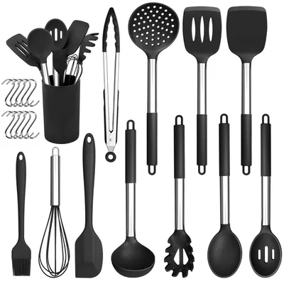 Image de Ensemble de 22 pièces en silicone pour la cuisine, comprenant des ustensiles de cuisine et un support