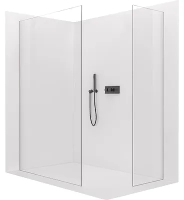 Immagine prodotto di Pannello doccia angolare Walk-in Crystal T, versione sinistra/destra - 10 mm - sistema senza supporti - vetro trasparente, finitura nera opaca - 160x150x200 cm