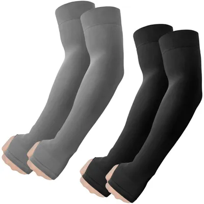 Produktbild von Armstulpen mit Daumenloch UPF 50+ für Damen/Herren Schwarz+Dunkelgrau