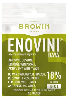 Produktbild von Browin 400360 Hefe Enovini Baya, Weinhefe, Weißwein, Aktive getrocknete Weinhefe, Enovini® Baya - für Weiß- und Roséweine - 18% auf 10-35 L Cuvée - ideal für „Neustart“ der Gärung 7g