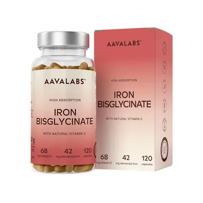 Produktbild von Aavalabs Eisen Bisglycinat 42 mg | Vitamin C & Acerola | Energie | 120 Kapseln
