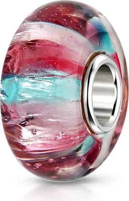 Produktbild von MATERIA by Matthias Wagner Glas Bead Anhänger türkis pink rosa mit Glitzerfolie 1047