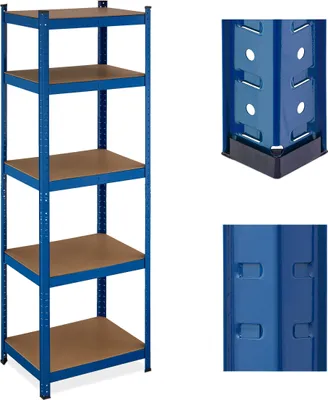 Obrázek produktu pro Relaxdays regál pro těžké břemena, rozměry 180 x 60 x 45 cm, nosnost až 500 kg, 5 polic, do sklepa, garáže, skladovací regál na sestavení, ocel, modrý
