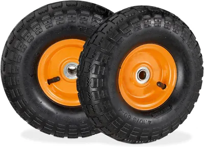 Zdjęcie produktu dla Zapasowe opony pneumatyczne do wózka transportowego, oś 16 mm, do 136 kg, 260x85 mm, czarno-pomarańczowe - zestaw 2 sztuki