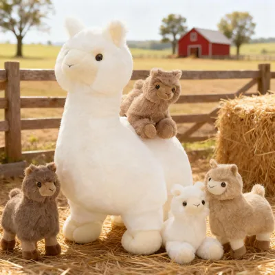 Image de Alpaga en peluche, 45 cm, avec une maman et 4 bébés, peluche pour enfants