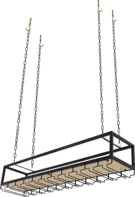 Obrázek produktu pro Držák na sklenice na víno – závěsná police s montáží na strop – výškově nastavitelný – 110 × 25 × 22 cm – industriální vintage styl – do kuchyně, baru, vinného sklepa – černý