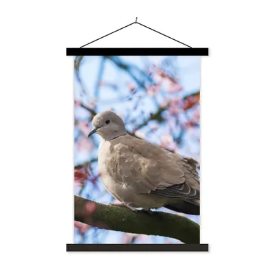 Produktbild von MuchoWow® Textilposter Vogel - Blumen - Taube - Blütenzweige - Rosa 40x60 cm mit schwarzem Rahmen - Wanddekorationen