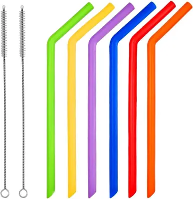 6er-Set Silikon-Trinkhalme, lebensmittelecht, BPA-frei, mit 2 Bürsten