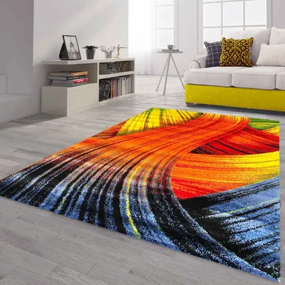 Produktbild von Teppich Kurzflor Bunt Wohnzimmer Patchwork Wellen Punkte Farbig Modern, Farbe:B415, Maße:80x150 cm