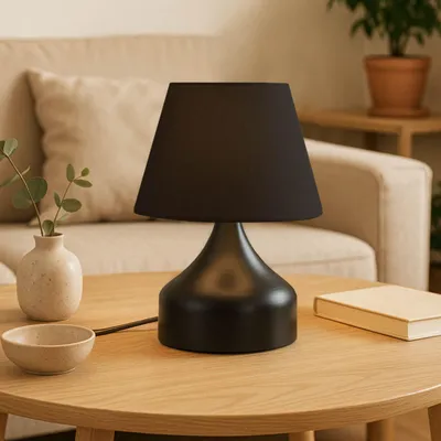 Produktbild von Opviq, Hochwertige Tischlampe aus 100% Metall, Schwarz, 32 cm hoch, Kabel 150 cm, Lampenschirm 22 x 14 cm, E27 Fassung, Max 40 W | Elegantes Design für jeden Raum.