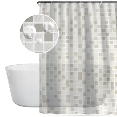 Produktbild von Vilde | Duschvorhang 180x180 cm - 12 Haken im Set - Wasserdicht und Schimmelresistent - Badewannenvorhang - Mosaik Muster