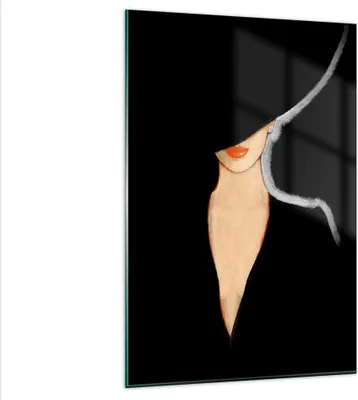 Produktbild von Bilder auf glas - Einteilig - Schwarz Frau Hut - 80x120cm - Glasbilder - Wandbilder - Bilder - zum Aufhängen bereit - Wanddekoration aus Glas - Glas Bilder - Wandbild auf Glas - GPA80x120-4341