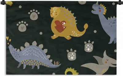 Produktbild von MuchoWow® Wandteppich Wandbehang Dino - Kinder - Schnittmuster - Jungen - Mädchen - Dinosaurier 60x40 cm Tapisserie Dekoration Wandtuch - Wanddekorationen