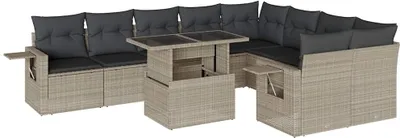 Produktbild von vidaXL 10-tlg. Garten-Sofagarnitur mit Kissen Hellgrau Poly Rattan