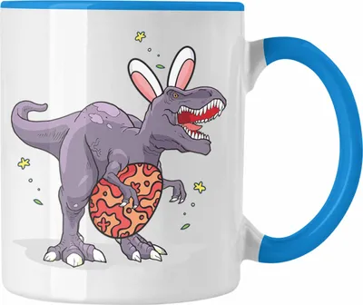 Produktbild von Trendation - Tasse Ostern T-Rex Dino Ostergeschenke Kinder Jugendliche Geschenke Lustige Grafik Osterhase Ostereier Hasenohren (Blau)