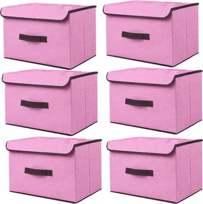 Produktbild von Faltbare Aufbewahrungsboxen mit Deckel - 36 x 23 x 24 cm - Stoffaufbewahrungsboxen für Kleidung - Organizer für den Raum - 6 Stück - Rosa