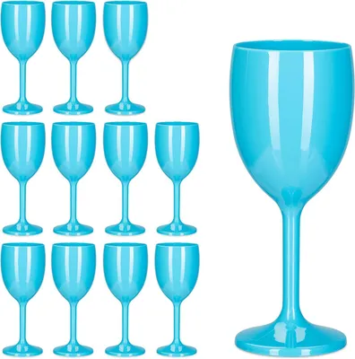 Immagine prodotto di Bicchieri di plastica per vino - Set da 12 - Infrangibili - Senza BPA - 250 ml - Bicchieri per campeggio - Riutilizzabili - Blu