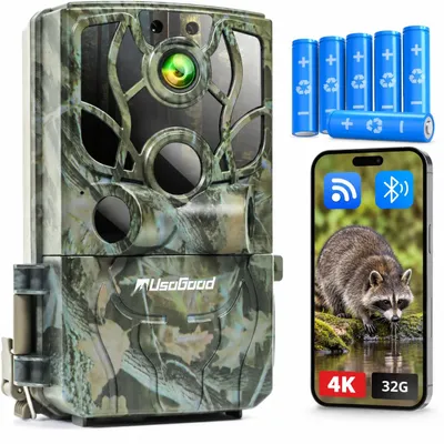 Produktbild von Usogood Wildkamera Handyübertragung App 4K WLAN Bewegungsmelder Nachtsicht inklusive 32GB SD Karte IP66 wasserdicht 0,5s Auslösen