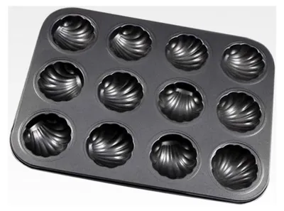 Produktbild von Backblech in Muschelform, 12 Mulden, Antihaftbeschichtung, Kuchenform aus Kohlenstoffstahl