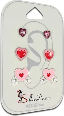 Produktbild von Teenie-Weenie Schmuck-Set 3er Ohrringe Ohrstecker 925 Silber Herzen SDS801