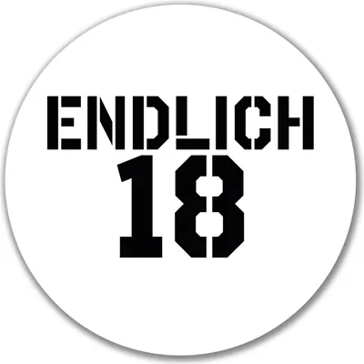 Produktbild von Huuraa Aufkleber Endlich 18 Schriftzug 10cm rund Sticker Geschenkidee