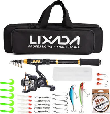 Produktbild von Lixada Angelrute Reel Combo Kohlefaser Teleskop Angelrute Spinnrolle Angelschnur K?der Haken Jigs Swivels Salzwasser Sš¹?wasser Reise Angeln Zubeh?r Kit