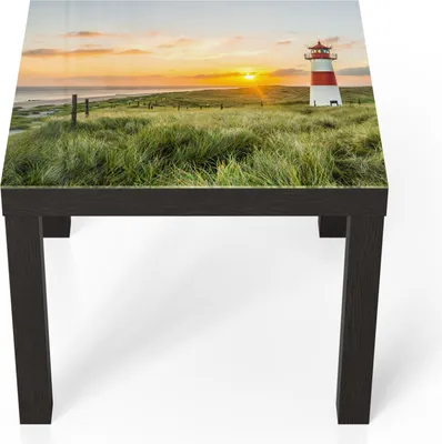 Produktbild von DEQORI Couchtisch 55x55 cm Schwarz 'Leuchtturmliebe' Glas Beistelltisch