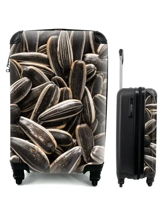 Produktbild von MuchoWow® Koffer Handgepäck Trolley Rollkoffer Kleine Reisekoffer mit 4 Rollen - Nahaufnahme von schwarzen Sonnenblumenkernen - Cabin Size < 55x40x23 cm & 55x40x20 cm - Fotokoffer - Kabinenkoffer - Boardgepäck - Reise-Box - Reisekoffer - Reisegepäck - Koffer mit Bild - Trolley für Kinder