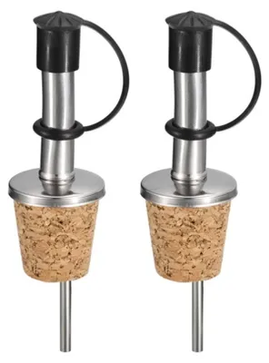 Image de set de 2 verseurs de bouteilles en acier inoxydable avec capuchon de protection et bouchon | Verseur de vin avec bouchon | Doseur avec bouchon | Verseur de spiritueux | Bouchon de bouteille d'huile | Verseur d'eau-de-vie