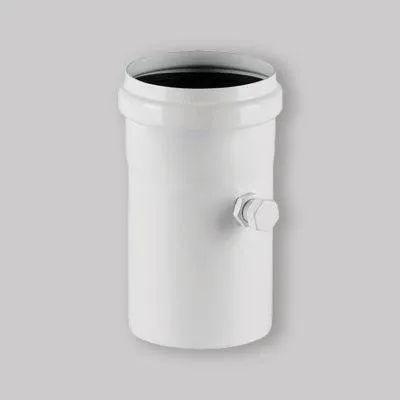 Zdjęcie produktu dla Muffa M/F z przyłączem kontrolnym do przewodów spalinowych/powietrznych, z białego aluminium, Ø 80 x dł. 135 mm