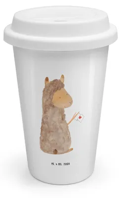 Produktbild von Mr. & Mrs. Panda Thermobecher To Go Alpaka Fahne - Weiß - Geschenk, Mehrwegbecher, Alpakas, Coffee Becher, Lama, Lamas, Isolierbecher, ToGo Kaffeebecher, Liebe