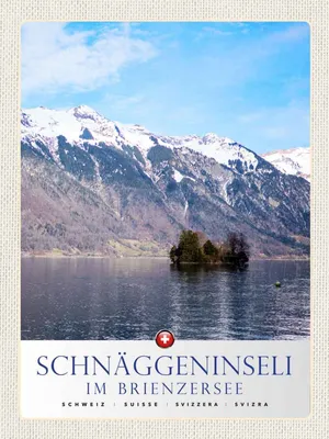 Produktbild von vianmo Holzschild 40x30 cm Schnäggeninsel in Brienzeresee Schweiz Bildmotiv Reisemotiv Europa