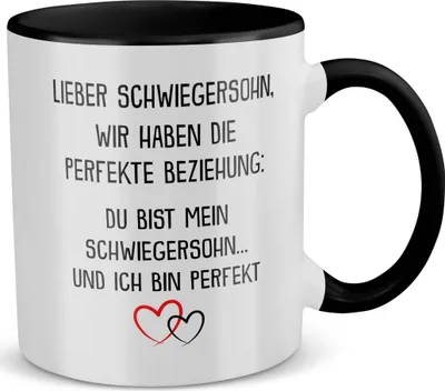 Produktbild von 22Feels Schwiegersohn Geschenk Bräutigam Hochzeit Tasse Männer Vatertag Herrentag Weihnachten Geburtstag Kaffeetasse Haferl (Weiss-Schwarz)