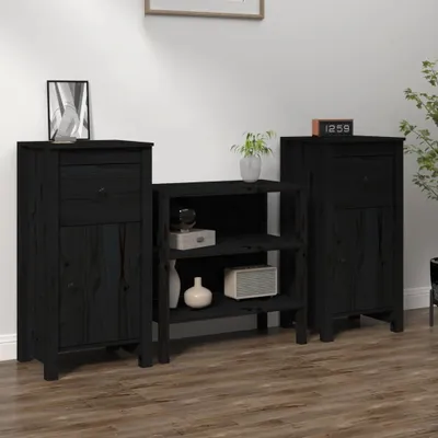 Produktbild von vidaXL Sideboards 2 Stk. Schwarz 40x35x80 cm Massivholz Kiefer