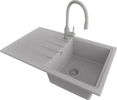Produktbild von PRIMAGRAN Granitspüle Grau 78x50cm, Spülbecken 1 Becken + Küchenarmatur 38x14cm + Ablauf-Set, Küchenspüle ab 45er Unterschrank - Mailand