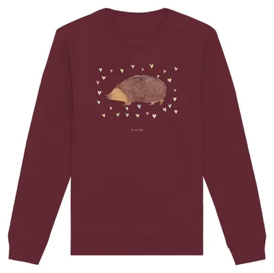Produktbild von Mr. & Mrs. Panda Baumwoll Pullover Igel Herzen Größe M - Burgundy - Geschenk, Leben, Herz, Bio, Liebe, Sweatshirt, Sweater, Kuss, Pulli, Lustige Sprüche