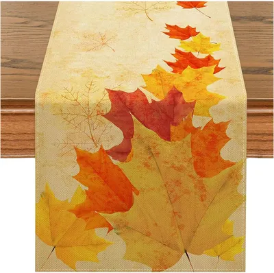 Produktbild von Tischläufer für den Herbst 33x183 cm mit Ahornblättern, moderne Tischdecke für Innen und Außen, saisonale Tischdekoration für Küche, Deko für Thanksgiving und Weihnachten