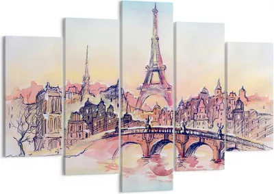 Produktbild von Bild auf Leinwand - Leinwandbild - Brücke Eiffle Illustration Frankreich - 150x100cm - Wand Bild - Wanddeko - Leinwanddruck - Bilder - Kunstdruck - Leinwand bilder - Wandkunst - EA150x100-2999