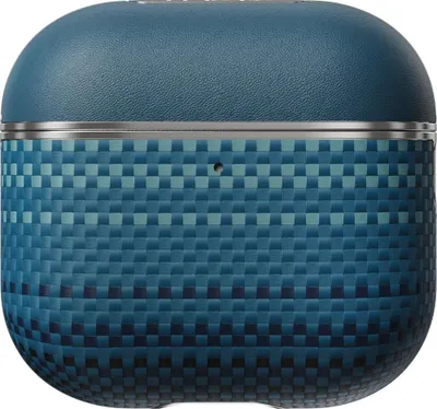 Image de PITAKA Coque pour AirPods Pro – Conception bi-matériau cuir et fibre d'aramide – Aimants N52 pour recharge magnétique – Protection durable avec cadre électroplated et intérieur anti-rayures - Bleu