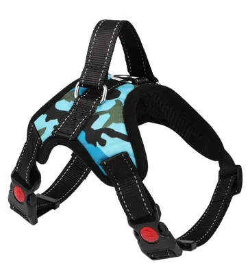 Image de Harnais pour chien, réglable, réfléchissant, avec rembourrage souple et respirant, motif camouflage bleu, taille S