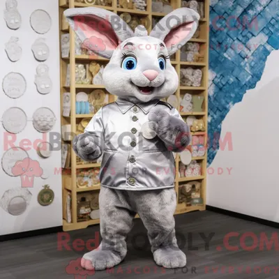 Obrázek produktu pro Postava REDBROKOLY maskota stříbrného divokého králíka oblečená do kombinézy a peněženky na mince