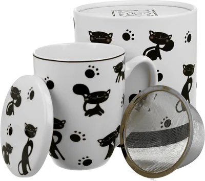 Produktbild von DUO ANIMALS 33205 Becher 380 ml mit Teesieb BLACK CATS mit Teesieb, New Bone China Porzellan