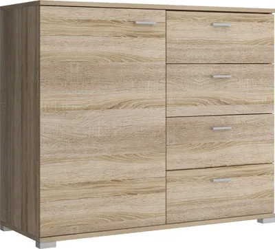 Produktbild von Furniture24 Kommode 100 cm breit Schubladenschrank mit Tür und 4 Schubkästen Sonoma Eiche