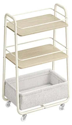 Image de Étagère à roulettes avec 3 niveaux, plateaux et paniers | Beige et blanc | 30x43x81 cm