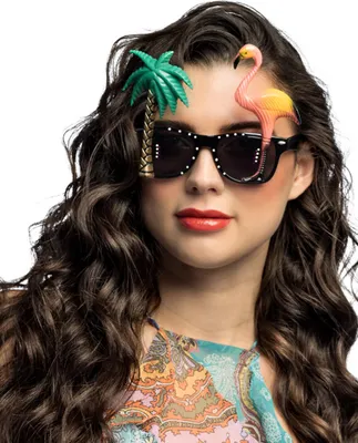 Produktbild von Palme und Flamingo Party Brille schwarz Hawaii Aloha Party Photo Booth Sommer