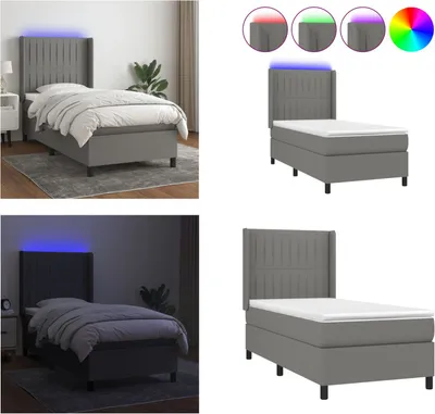 Imagen del producto de vidaXL Base de cama con somier y colchón, gris oscuro, 90x200 cm, tapizado en tela - Base de cama - Bases de cama - Cama - Muebles de dormitorio