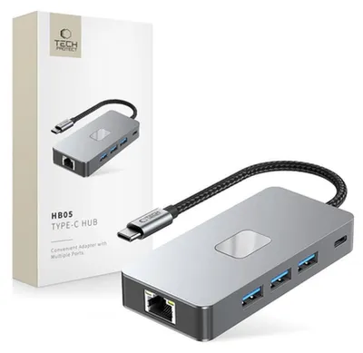 Obrázek produktu pro Tech-Protect Hb05 Hub Adaptér 9In1 Type-C + Usb2.0 + Usb3.0 + Hdmi 4K 60Hz + Sd/Tf + Pd100W + Rj45 1000M Space Grey