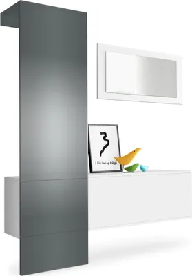 Produktbild von Vladon Garderobe Carlton Set 4,  Germany, Garderobenset bestehend aus 1 Garderobenpaneel, 1 Schrankmodul und 1 Wandspiegel, Weiß matt/Graphit Seidenmatt (156 x 193 x 35 cm)